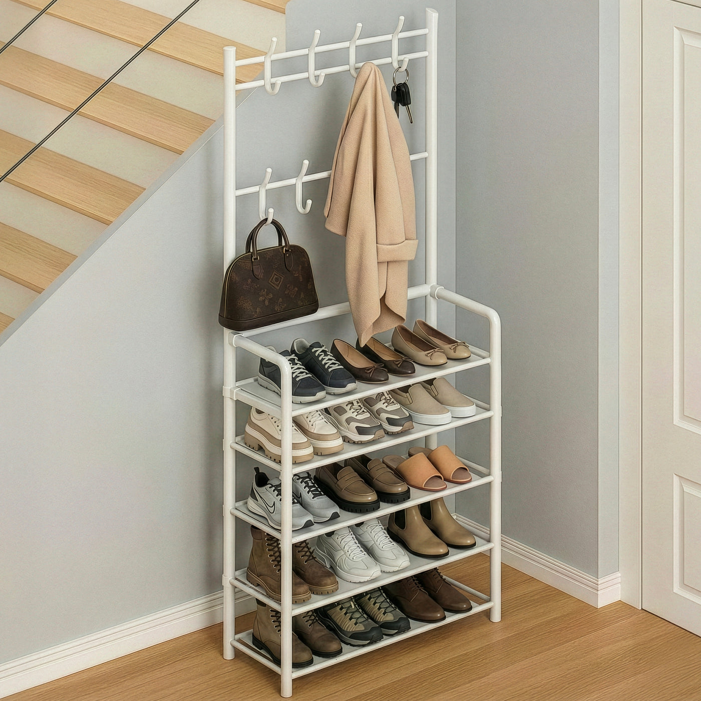Perchero Metálico con Ruedas · Organizador de Closet color Blanco