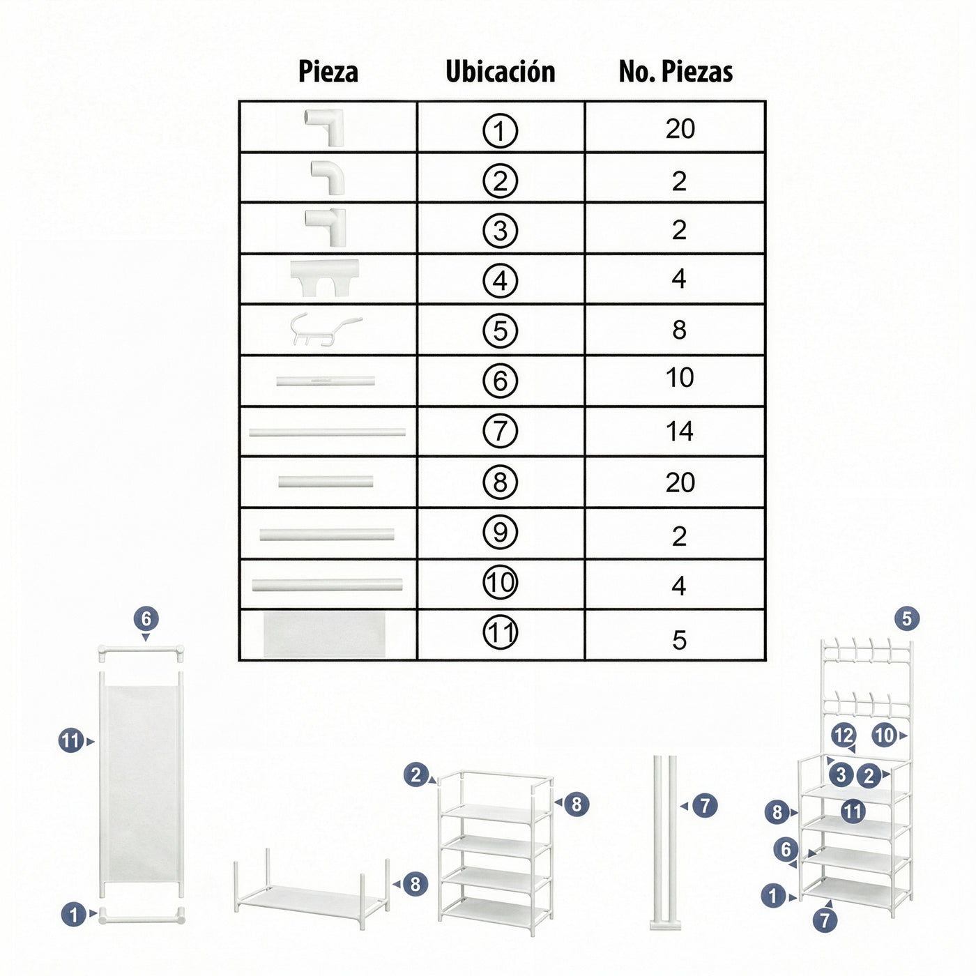 Perchero Metálico con Ruedas · Organizador de Closet color Blanco