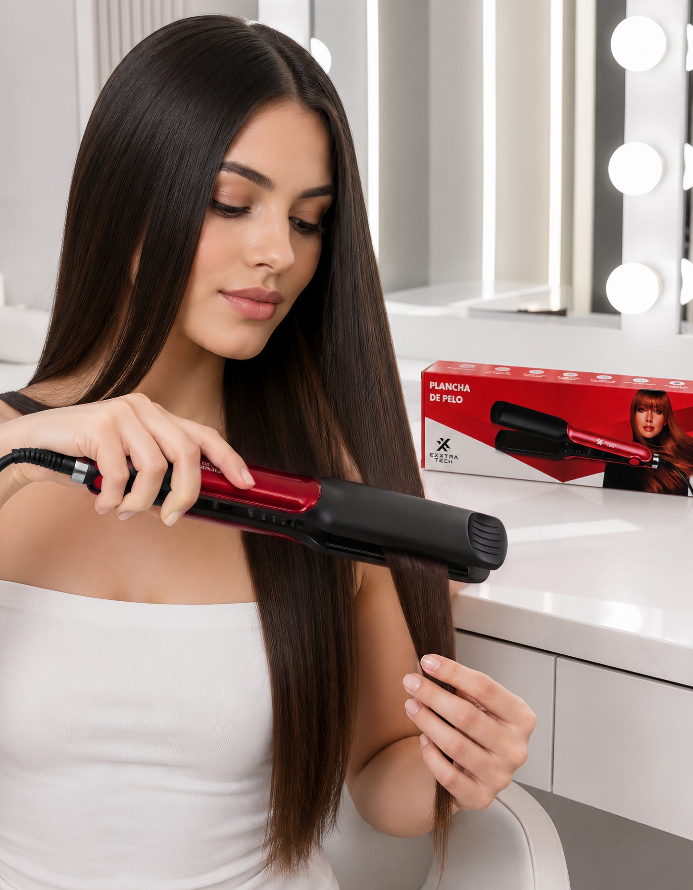 Plancha para Cabello Placas Lisas color Rojo