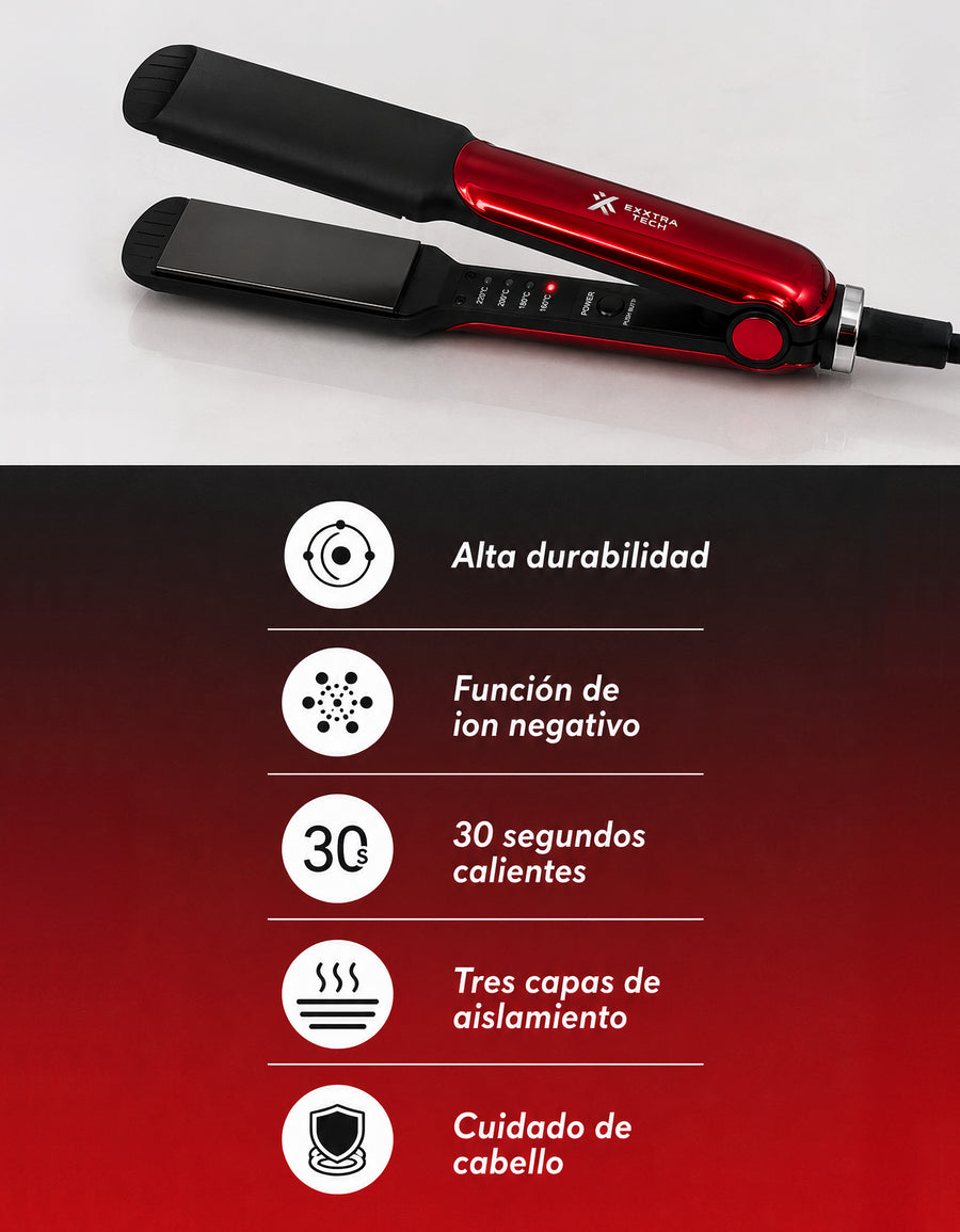 Plancha para Cabello Placas Lisas color Rojo