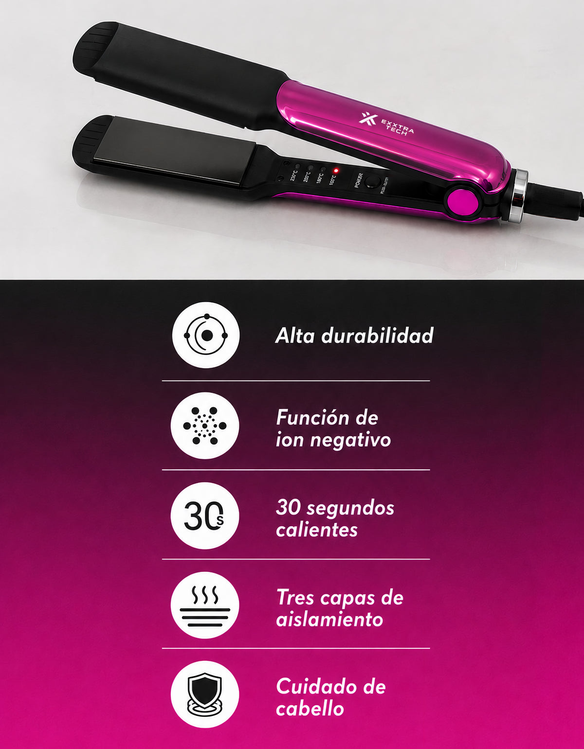 Plancha para Cabello Placas Lisas color Rosa
