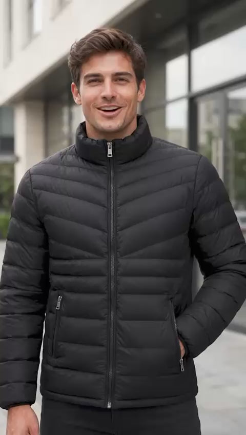 Chamarra Acolchada Hombre Ligera e Impermeable · Cuello Alto · video
