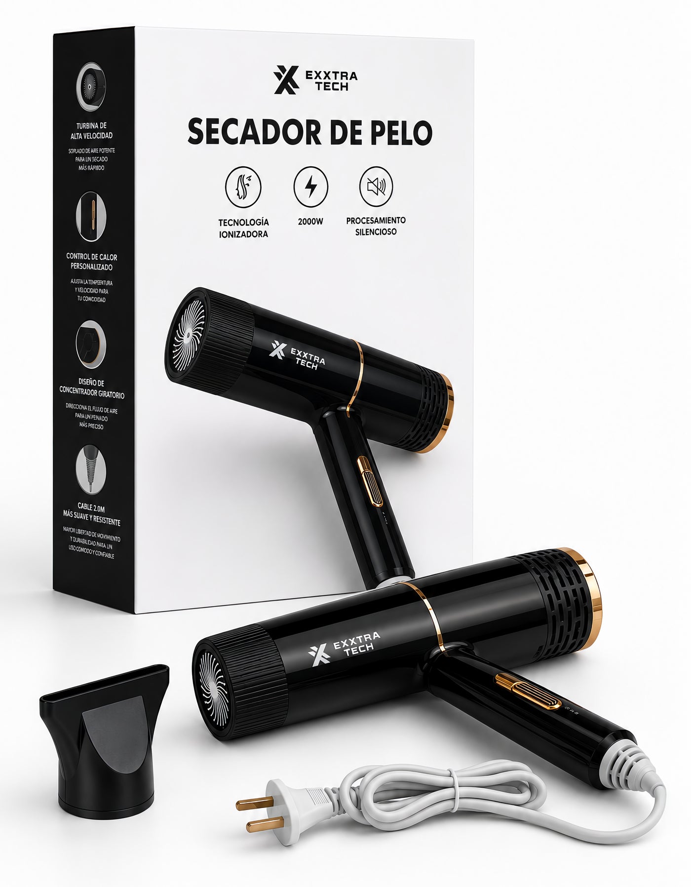 Secadora de Cabello 2000 W con Difusor color Negro