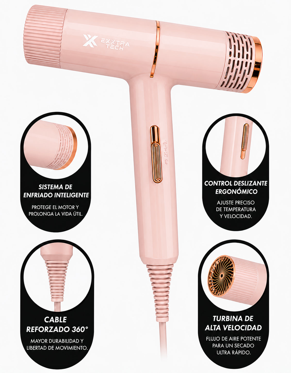 Secadora de Cabello 2000 W con Difusor color Rosa