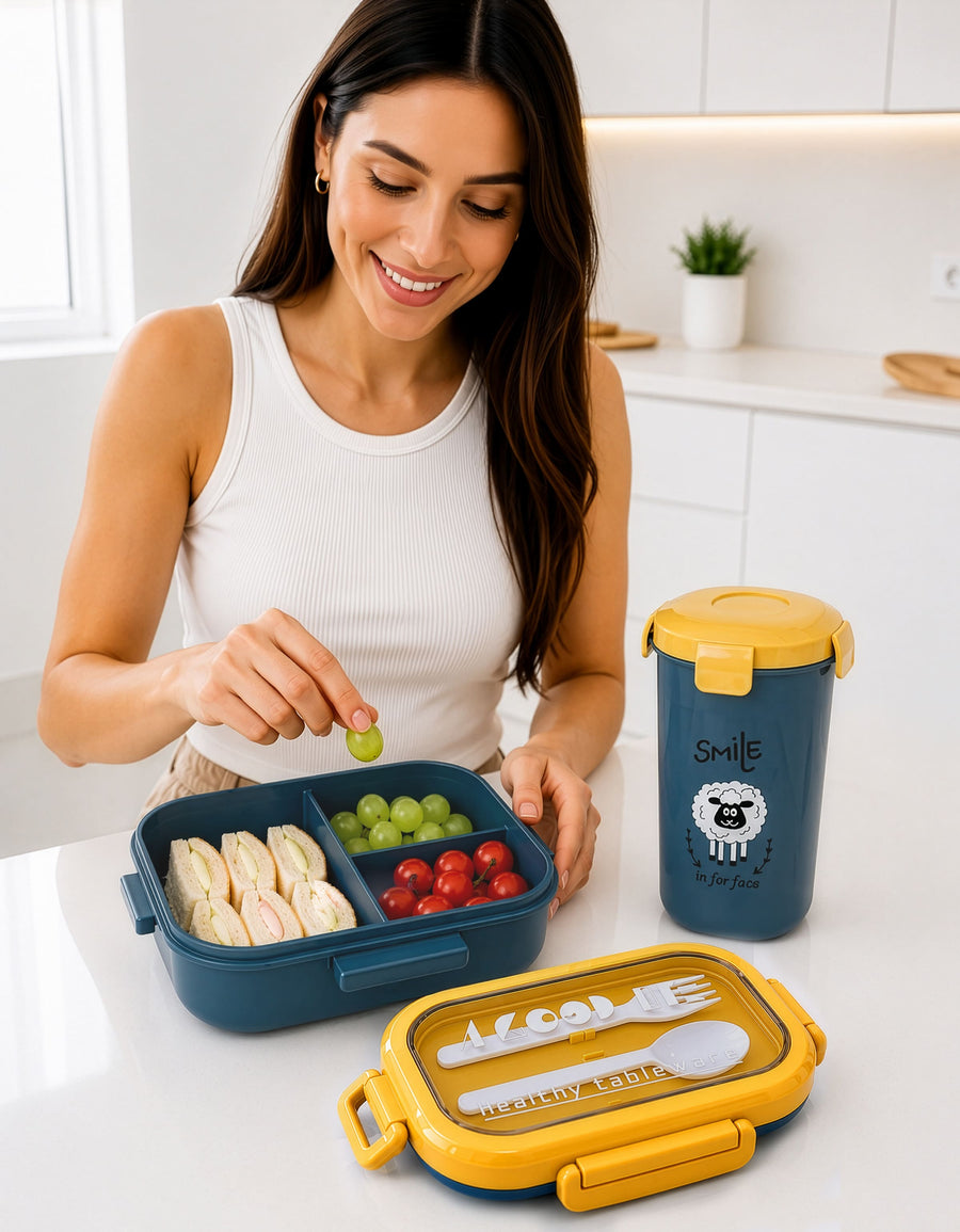 Set Contenedor de Comida y Vaso · Lonchera Escolar color Azul