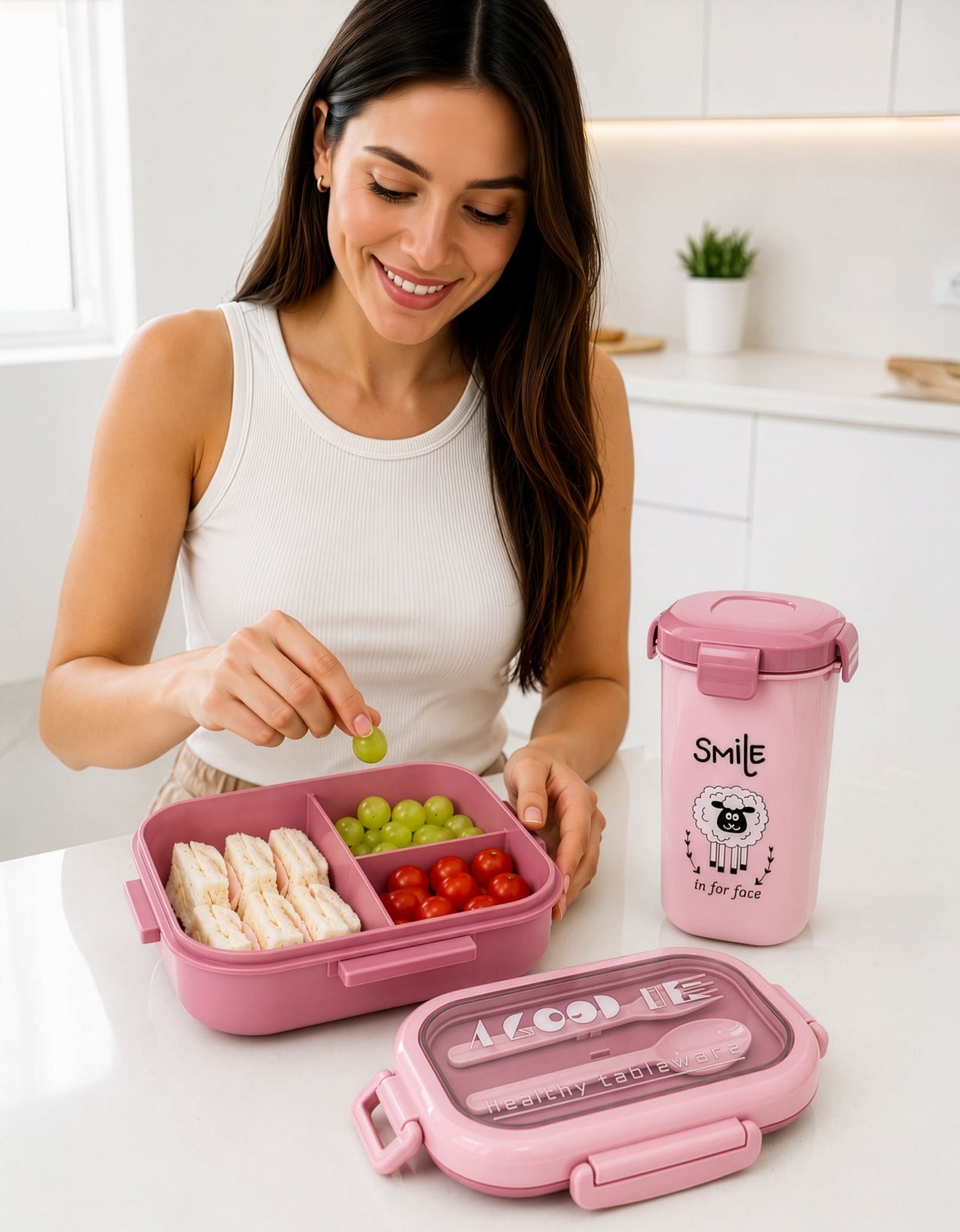 Set Contenedor de Comida y Vaso · Lonchera Escolar color Rosa
