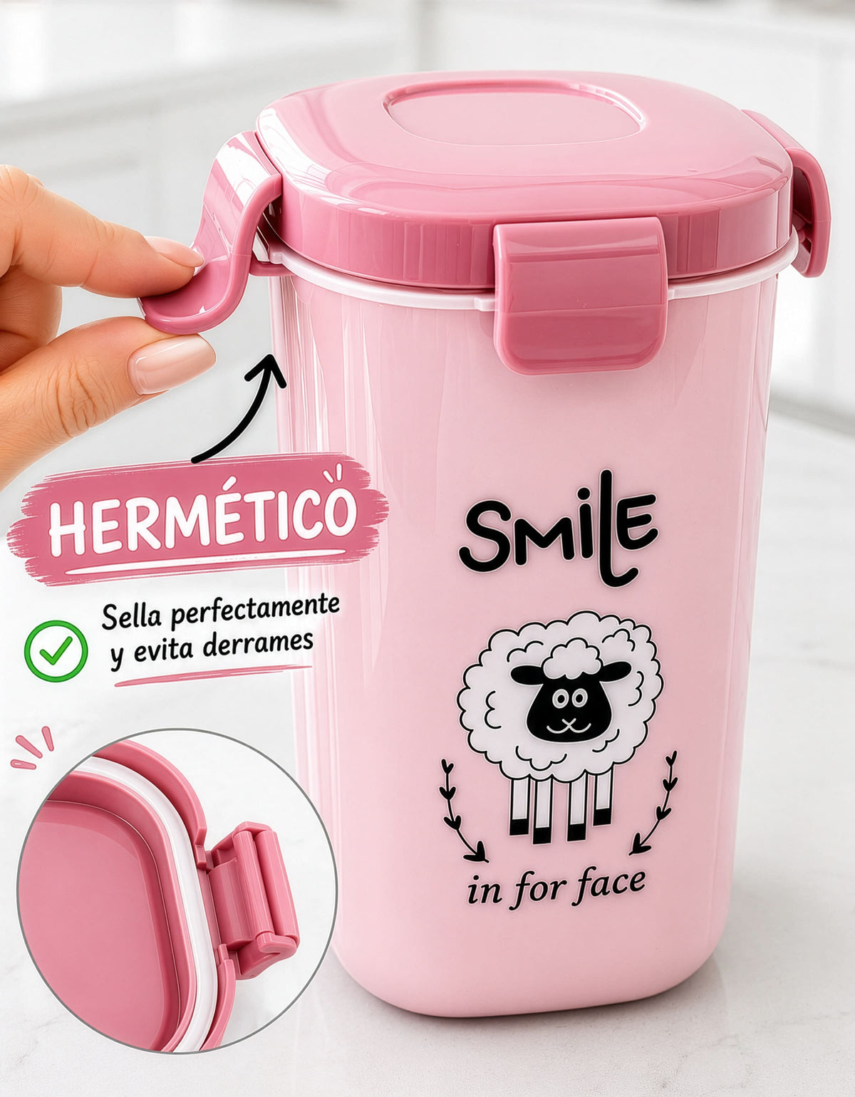 Set Contenedor de Comida y Vaso · Lonchera Escolar color Rosa