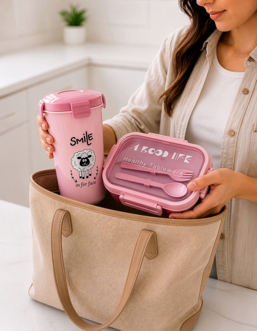 Set Contenedor de Comida y Vaso · Lonchera Escolar color Rosa