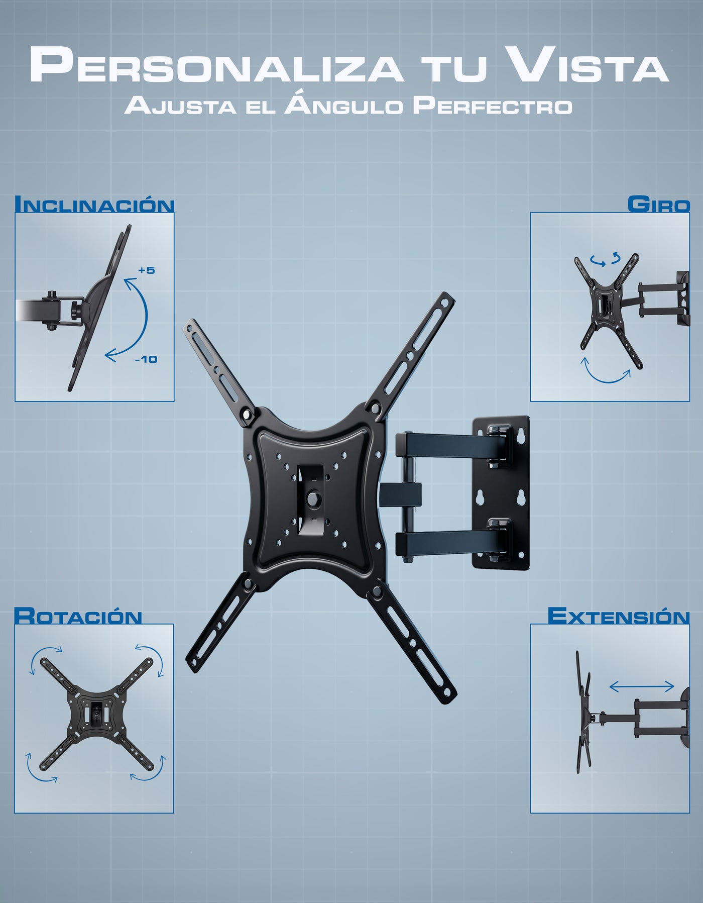 Soporte de Pared para Pantalla 14 a 55 Pulgadas · Con Inclinación