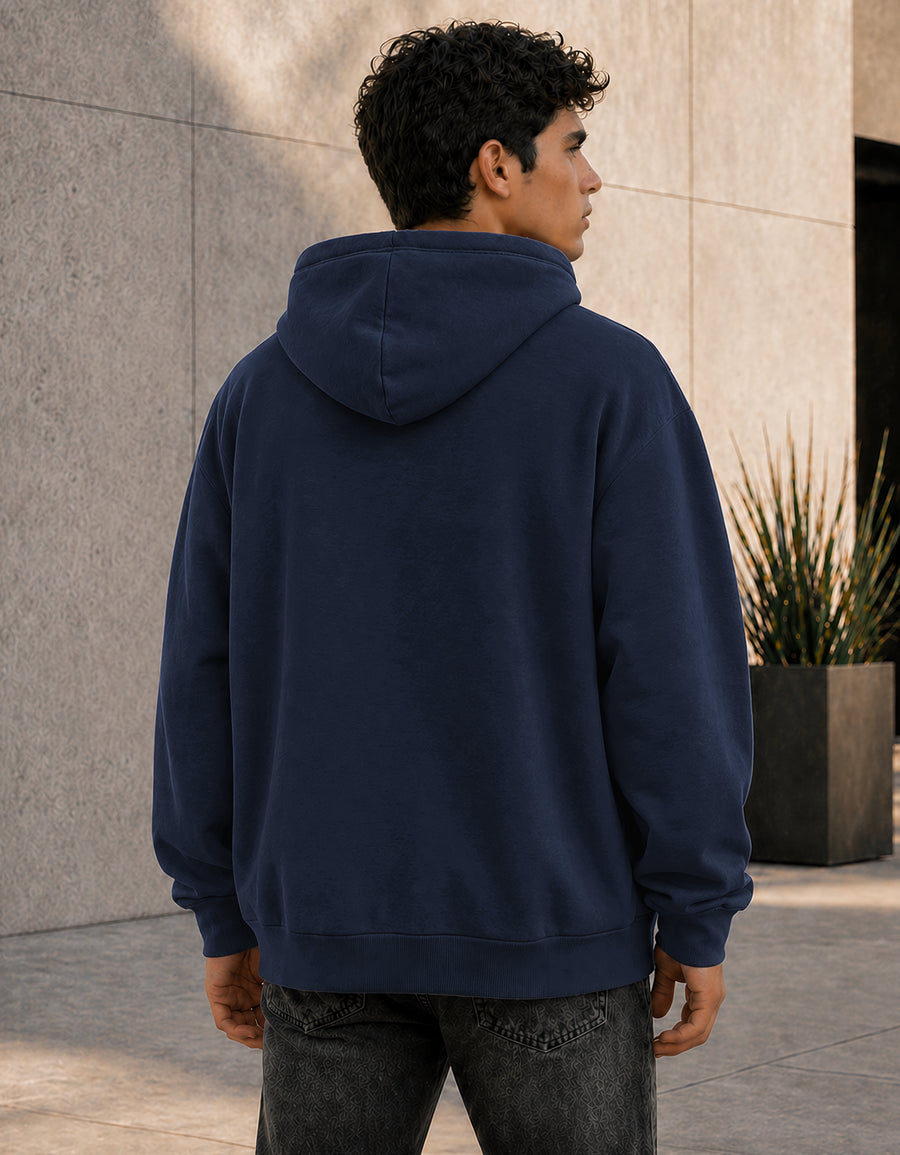 Sudadera Hombre Hoodie con Capucha Fleece · Bolsillo Canguro color Azul Marino