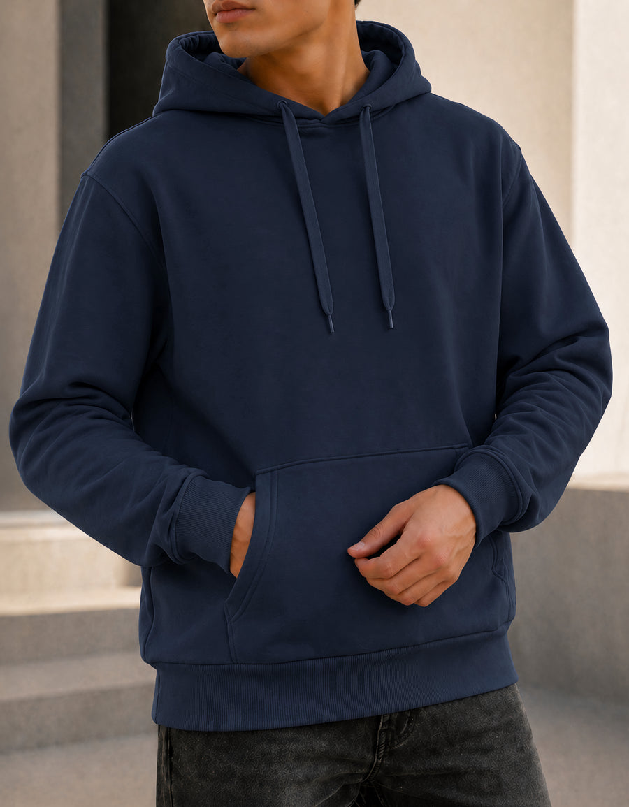 Sudadera Hombre Hoodie con Capucha Fleece · Bolsillo Canguro color Azul Marino