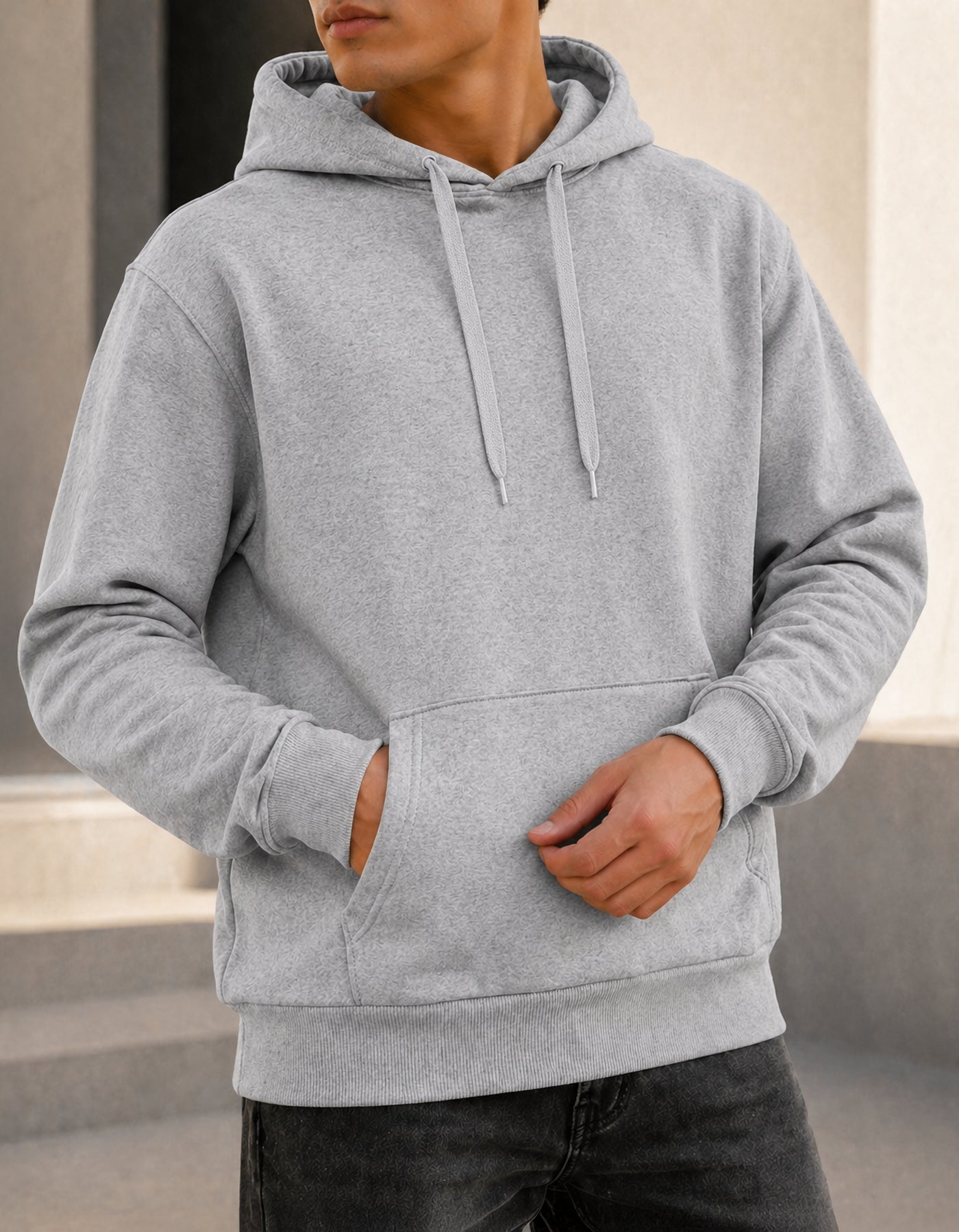 Sudadera Hombre Hoodie con Capucha Fleece · Bolsillo Canguro color Gris Jaspe