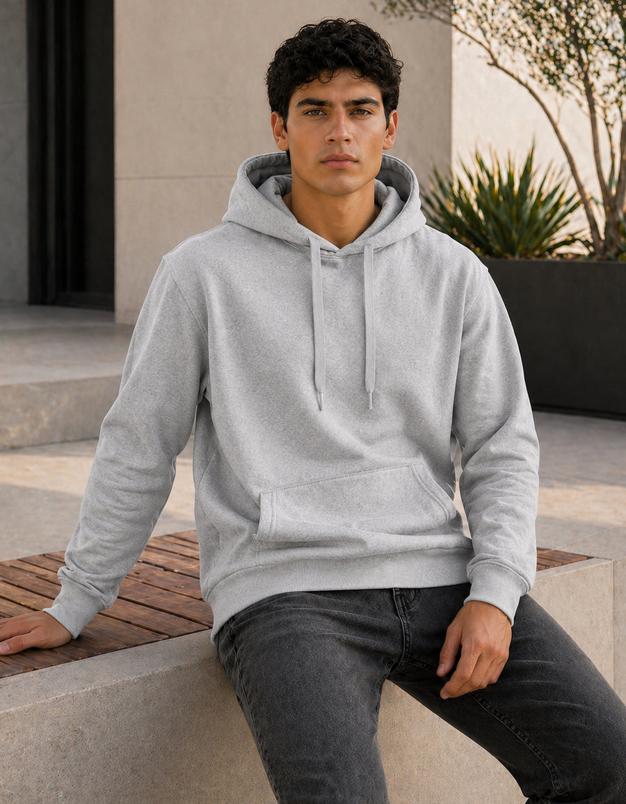 Sudadera Hombre Hoodie con Capucha Fleece · Bolsillo Canguro color Gris Jaspe