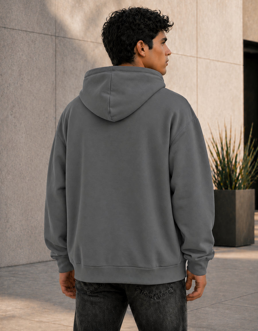 Sudadera Hombre Hoodie con Capucha Fleece · Bolsillo Canguro color Gris Oxford