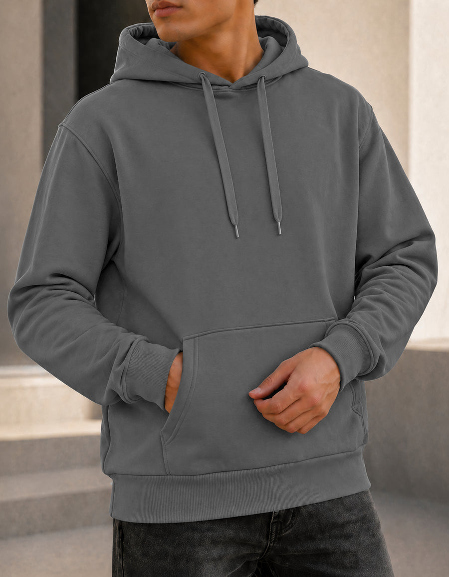Sudadera Hombre Hoodie con Capucha Fleece · Bolsillo Canguro color Gris Oxford