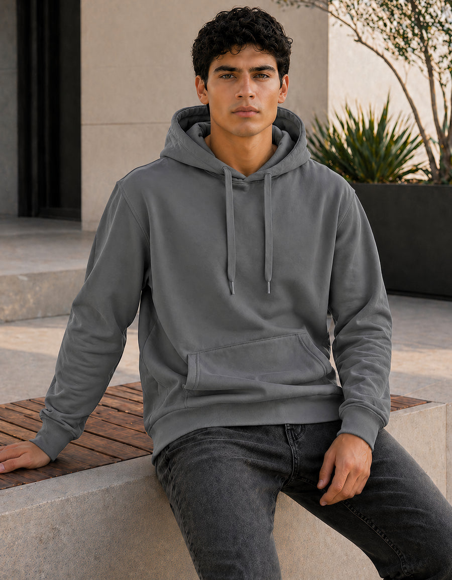 Sudadera Hombre Hoodie con Capucha Fleece · Bolsillo Canguro color Gris Oxford