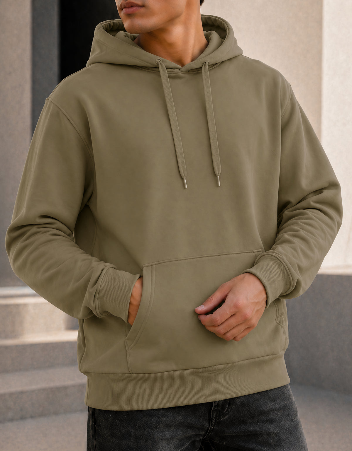 Sudadera Hombre Hoodie con Capucha Fleece · Bolsillo Canguro color Taupe