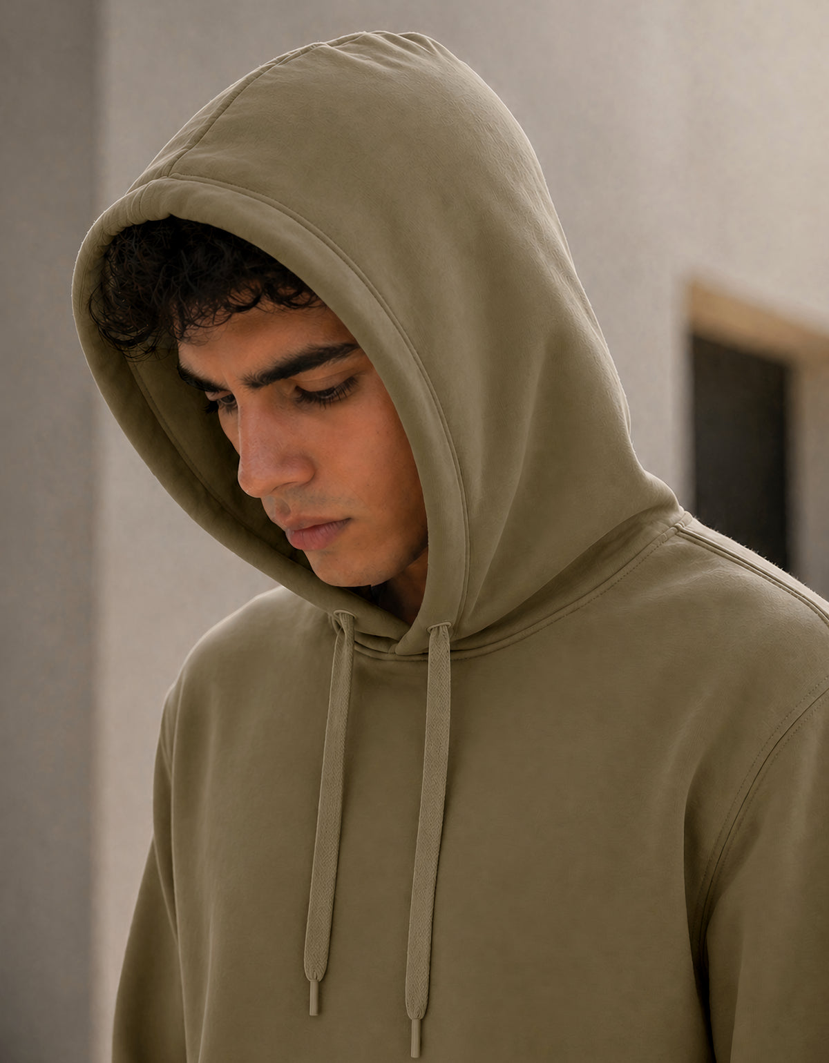 Sudadera Hombre Hoodie con Capucha Fleece · Bolsillo Canguro color Taupe