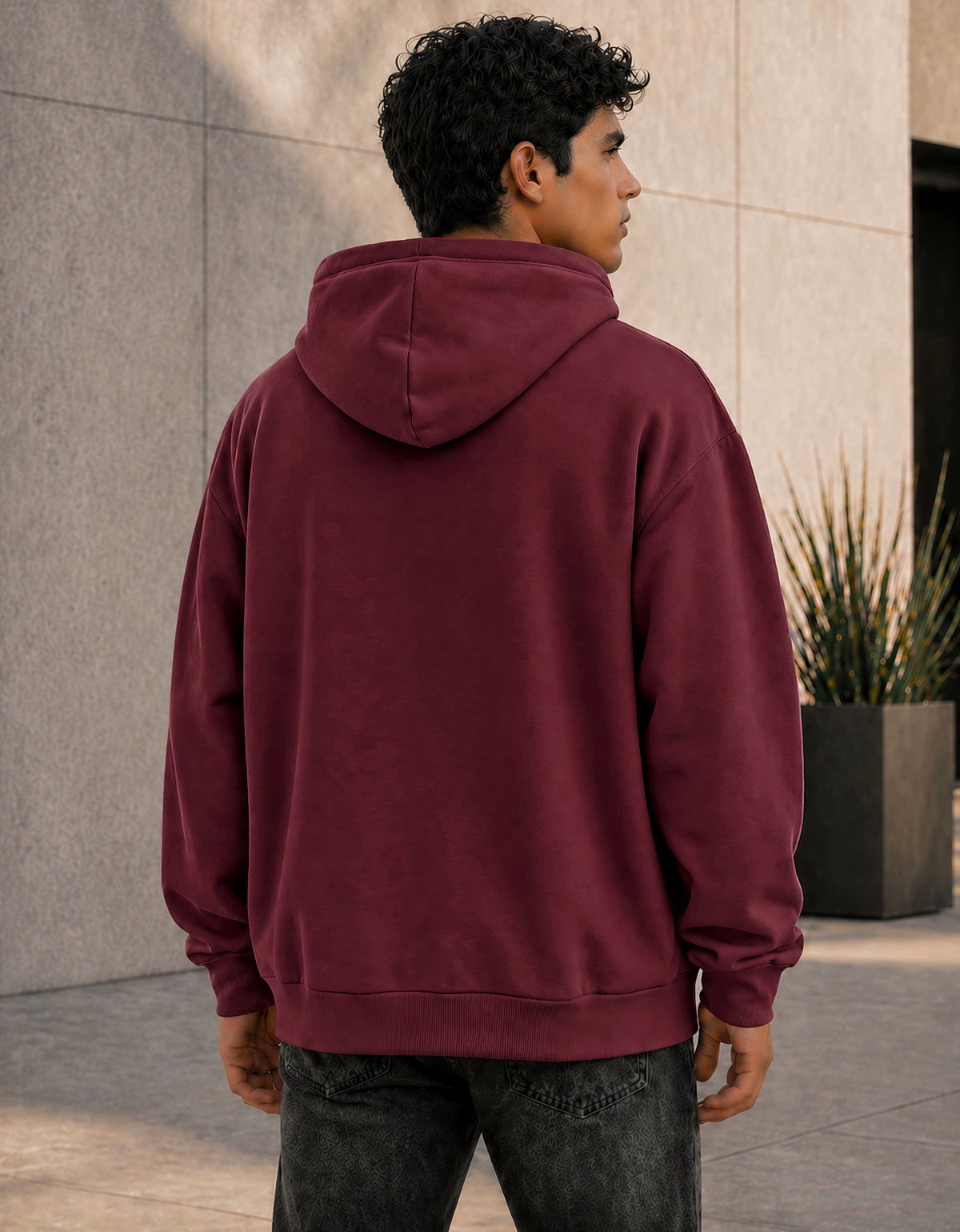 Sudadera Hombre Hoodie con Capucha Fleece · Bolsillo Canguro color Vino