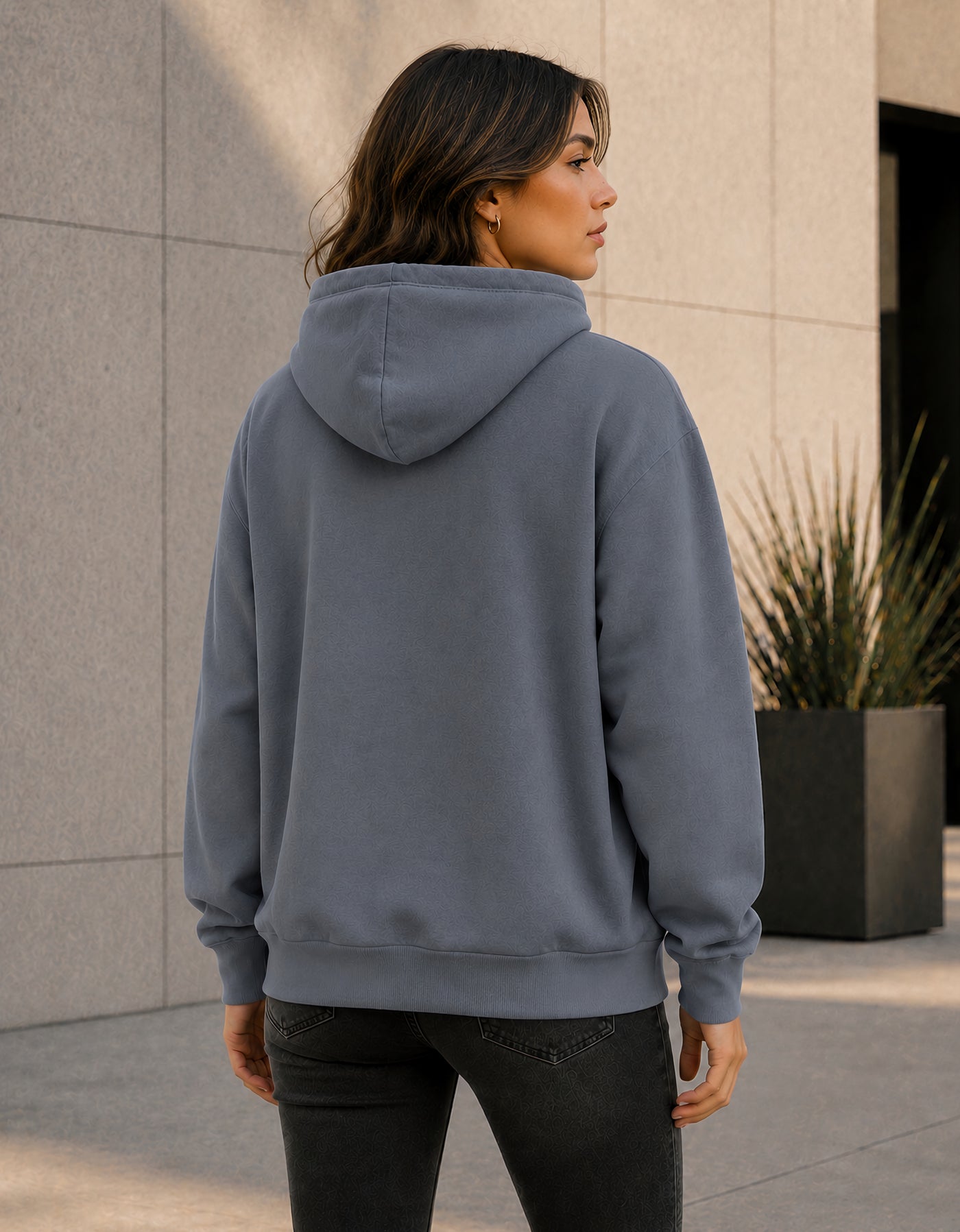 Sudadera Mujer Hoodie con Capucha Fleece · Bolsillo Canguro color Acero