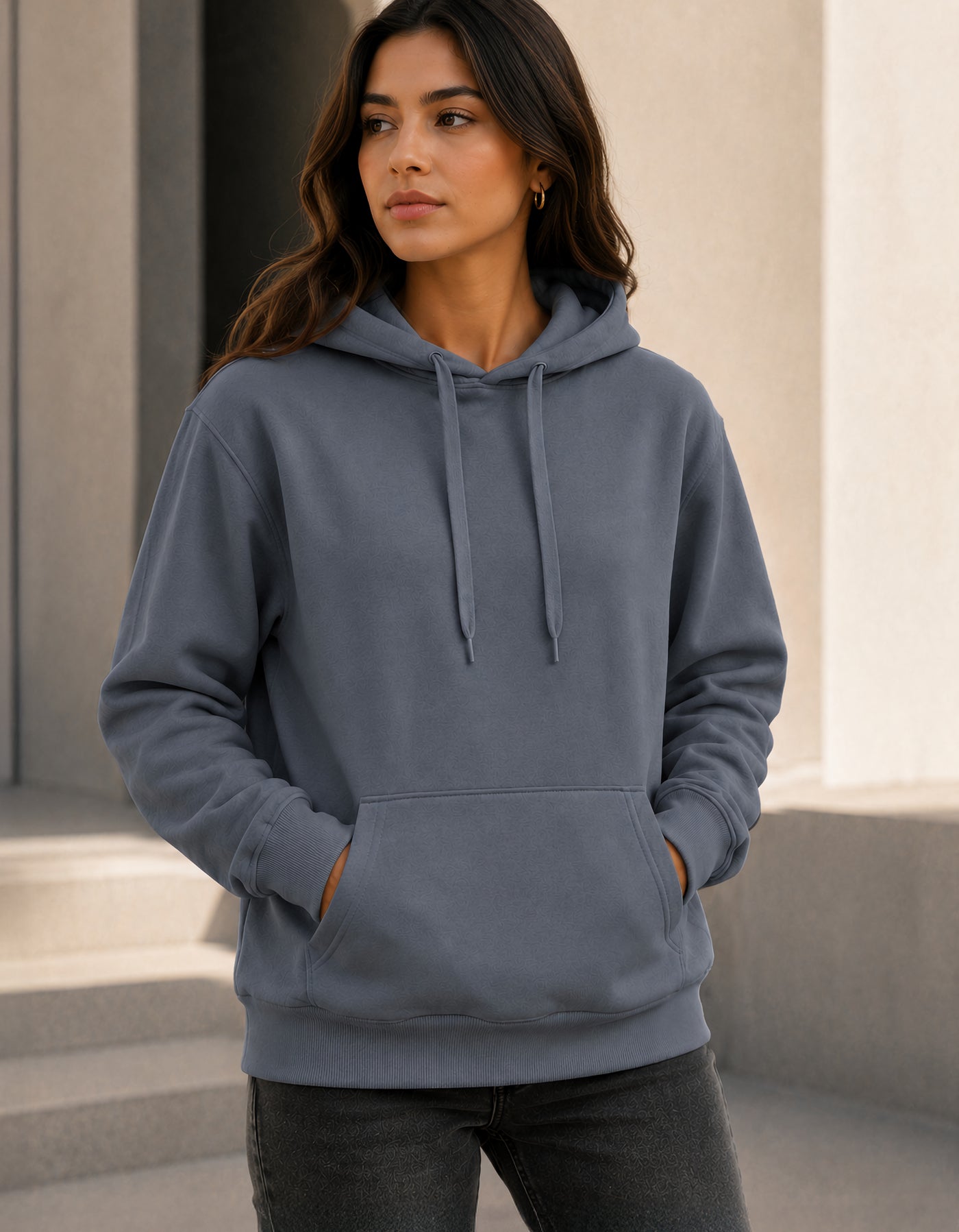 Sudadera Mujer Hoodie con Capucha Fleece · Bolsillo Canguro color Acero