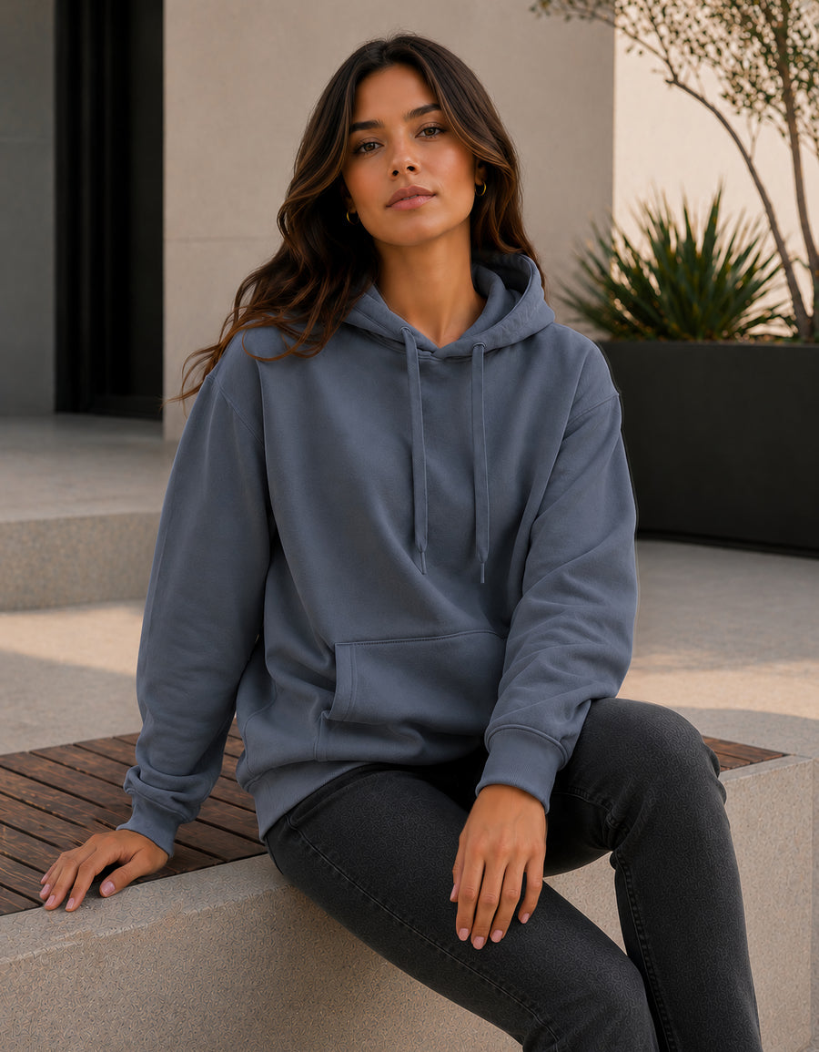 Sudadera Mujer Hoodie con Capucha Fleece · Bolsillo Canguro color Acero