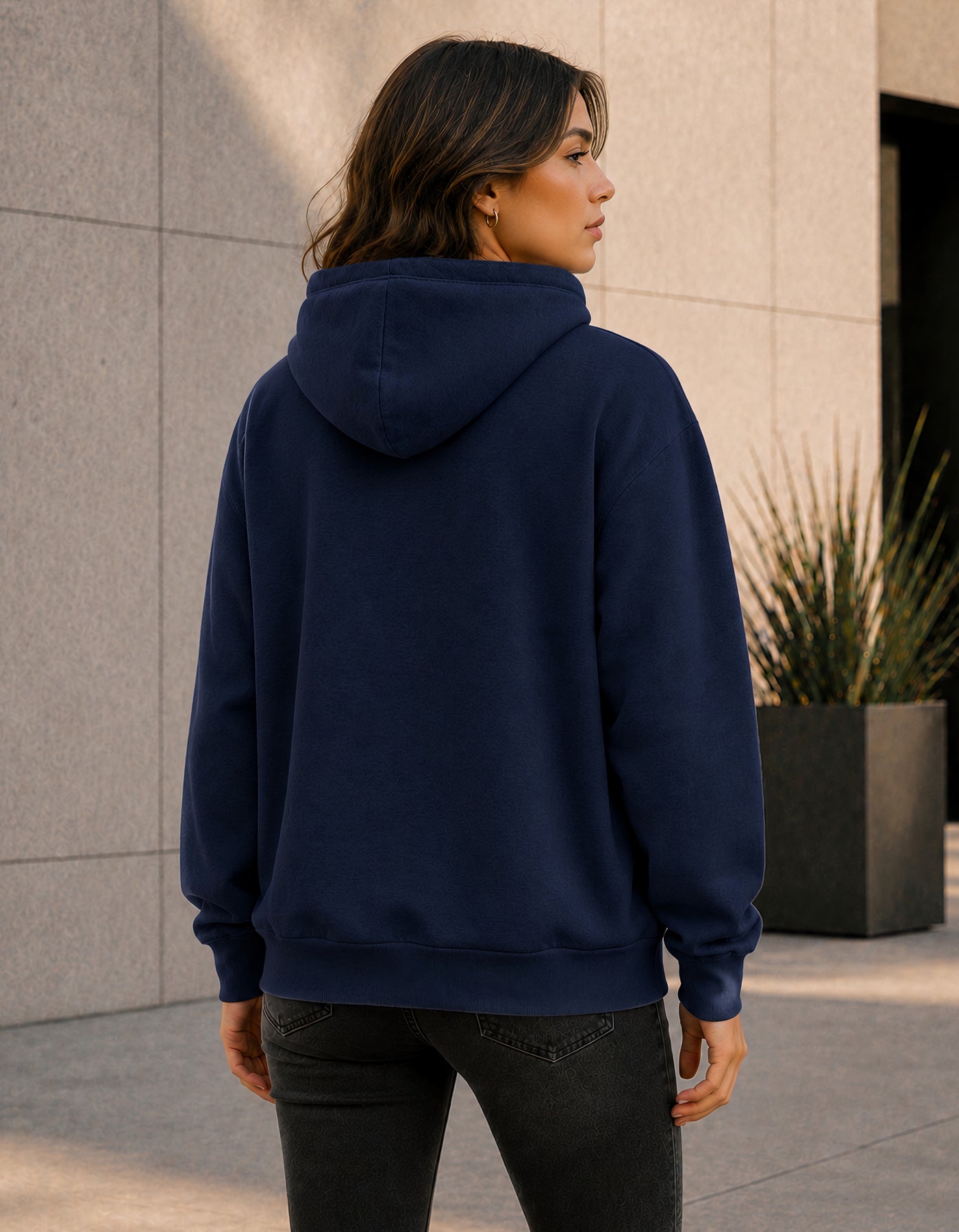 Sudadera Mujer Hoodie con Capucha Fleece · Bolsillo Canguro color Azul Marino
