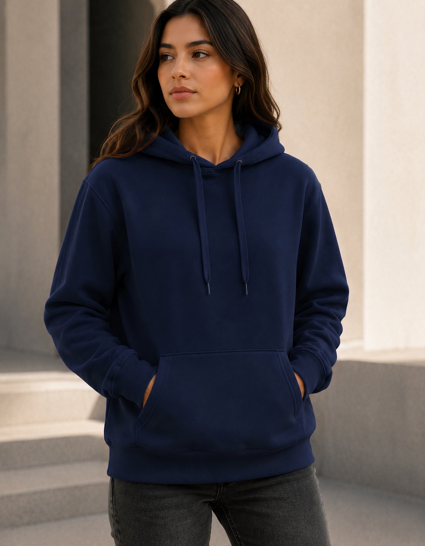 Sudadera Mujer Hoodie con Capucha Fleece · Bolsillo Canguro color Azul Marino
