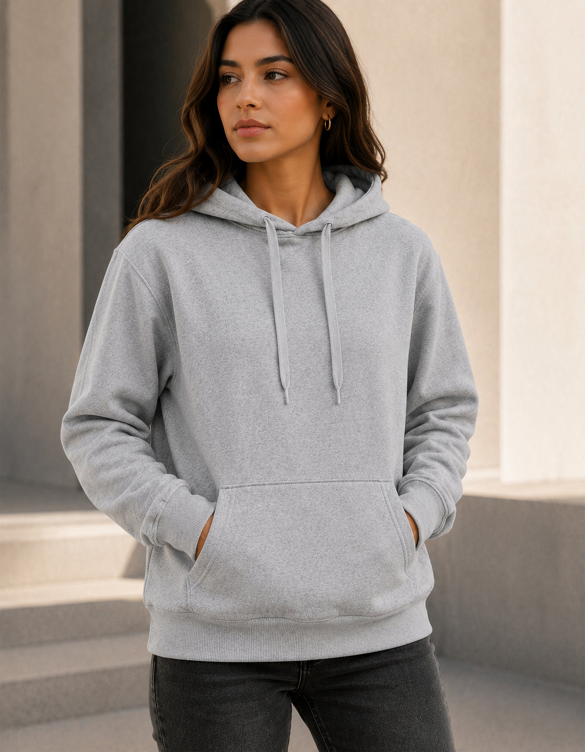 Sudadera Mujer Hoodie con Capucha Fleece · Bolsillo Canguro color Gris Jaspe