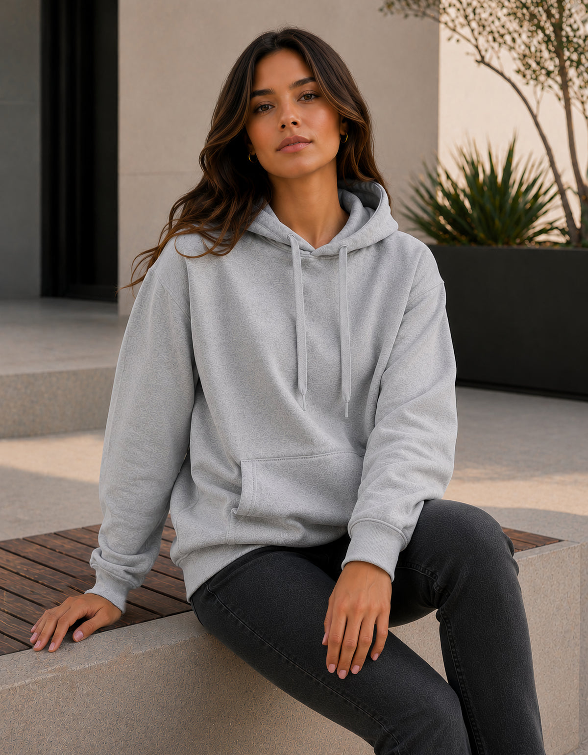 Sudadera Mujer Hoodie con Capucha Fleece · Bolsillo Canguro color Gris Jaspe