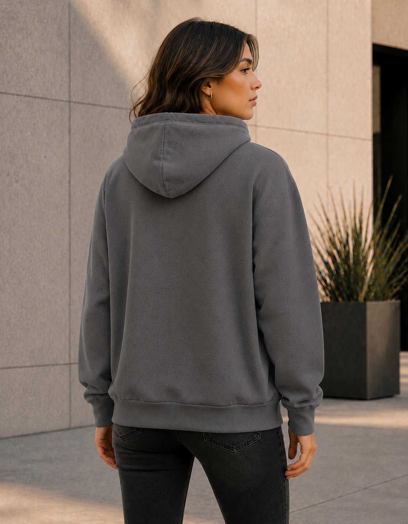 Sudadera Mujer Hoodie con Capucha Fleece · Bolsillo Canguro color Gris Oxford