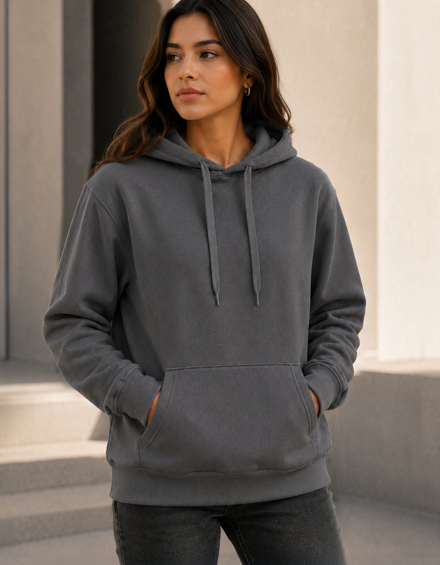 Sudadera Mujer Hoodie con Capucha Fleece · Bolsillo Canguro color Gris Oxford