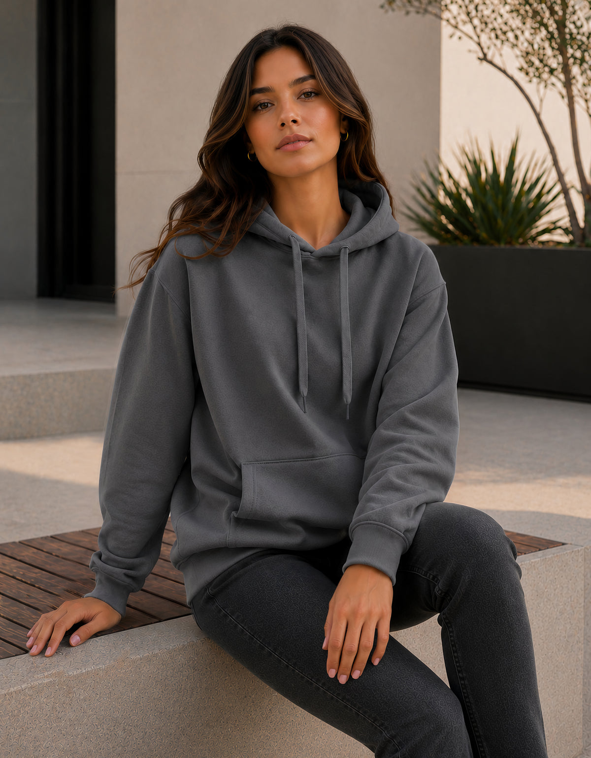 Sudadera Mujer Hoodie con Capucha Fleece · Bolsillo Canguro color Gris Oxford