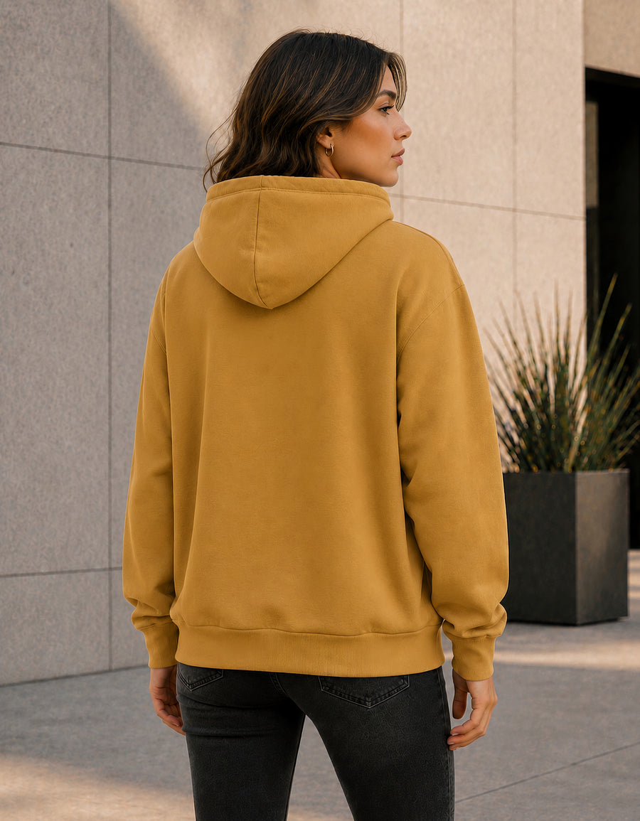 Sudadera Mujer Hoodie con Capucha Fleece · Bolsillo Canguro color Khaki