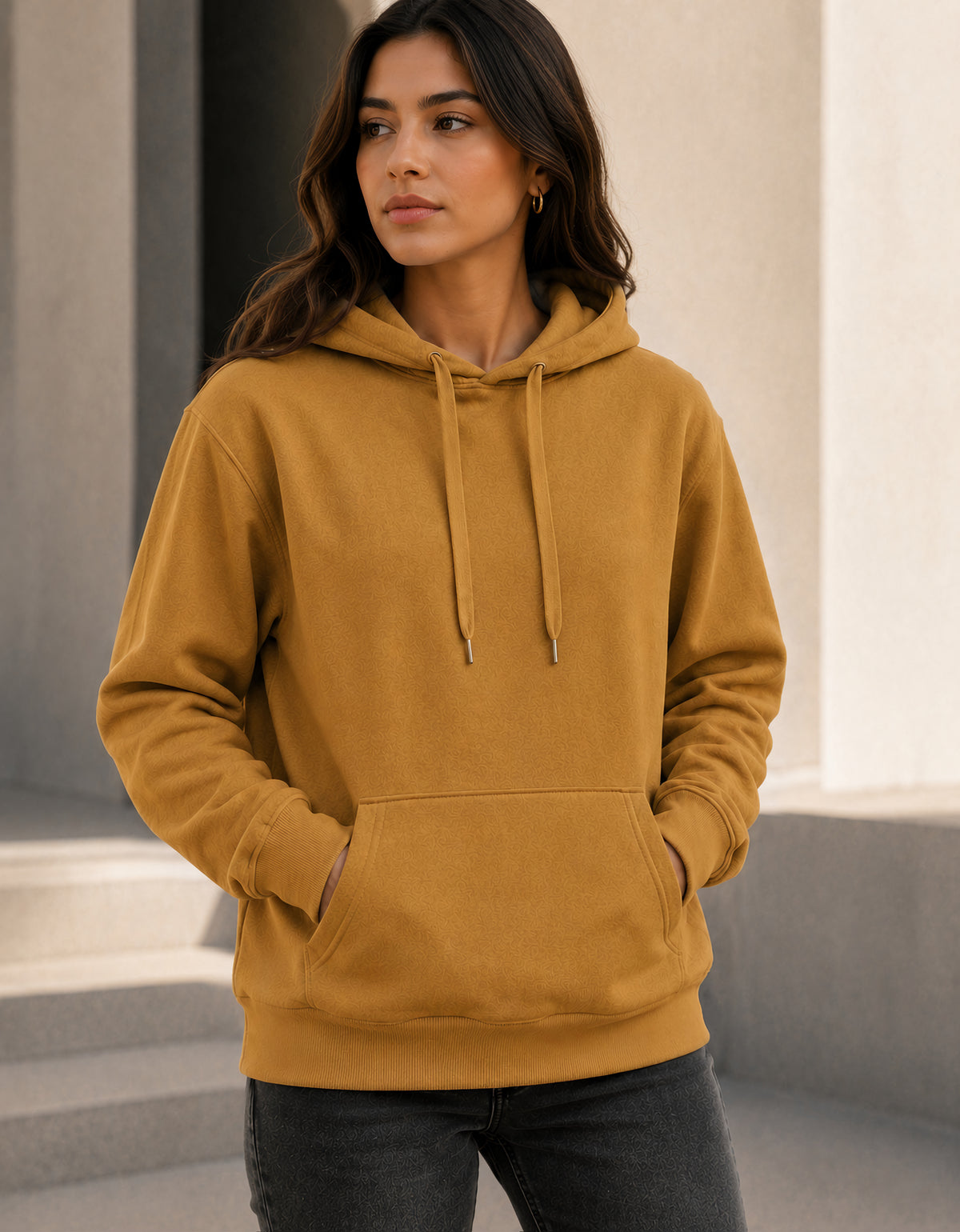 Sudadera Mujer Hoodie con Capucha Fleece · Bolsillo Canguro color Khaki