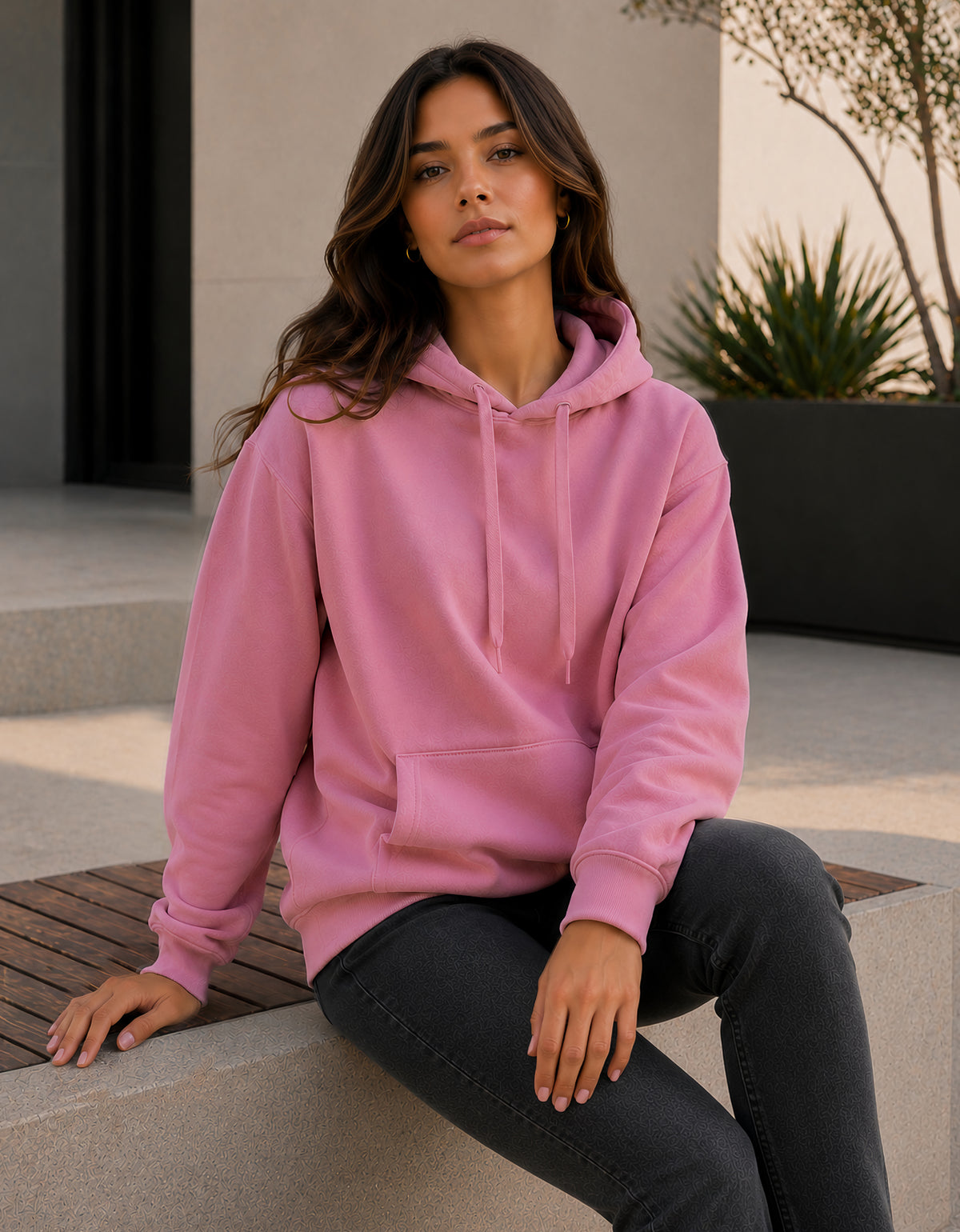 Sudadera Mujer Hoodie con Capucha Fleece · Bolsillo Canguro color Rosa