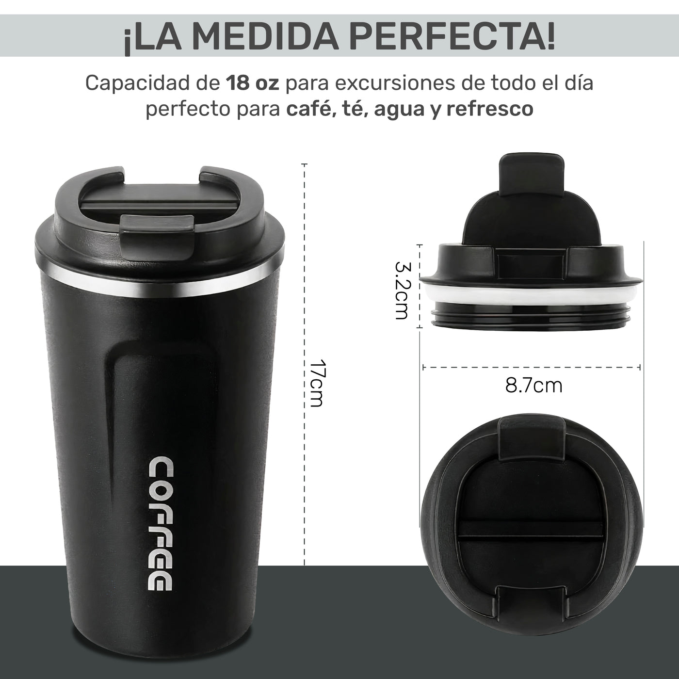 Taza Térmica para Café 510 ml con Tapa color Negro