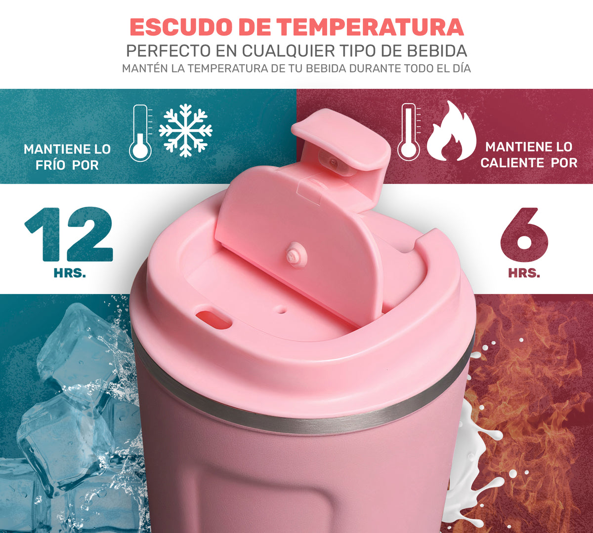Taza Térmica para Café 510 ml con Tapa color Rosa