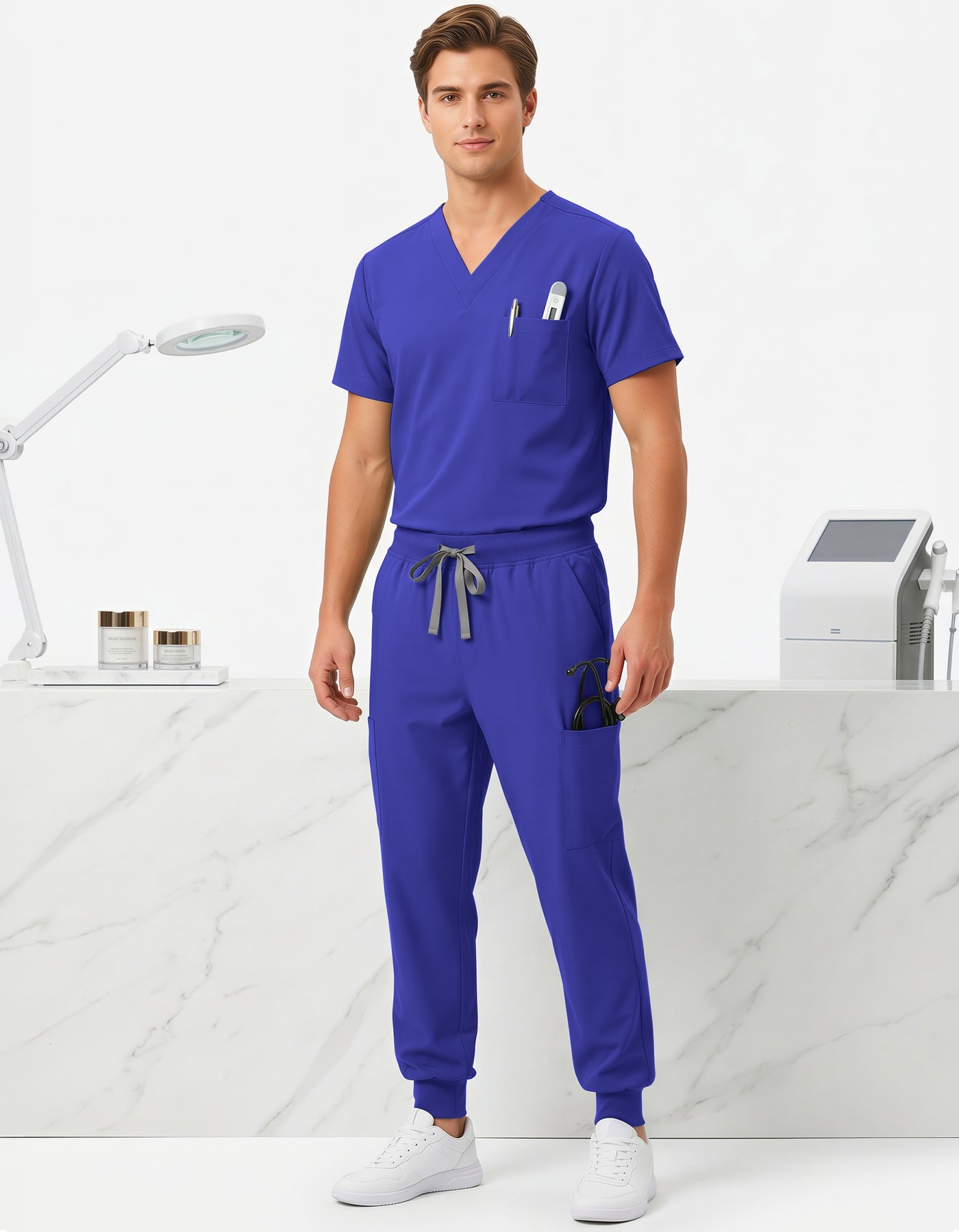 Uniforme Médico 2 Piezas Filipina y Pantalón · Unisex color Azul Rey
